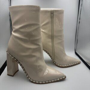 Steve Madden Edita Beige Patent Rhinestone Slouch Ankle Boots 6M Like New
